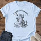 Funny Cat Shirt Sarcastic Graphic Tee Kitten Design Illustration Pencil Sketch Art Floral Details Butterfly Elements Novelty Statement Tee Cat Lover Gift Casual Wear Collection Animal Themed Apparel Birthday Gift Idea Gag Gift Present
