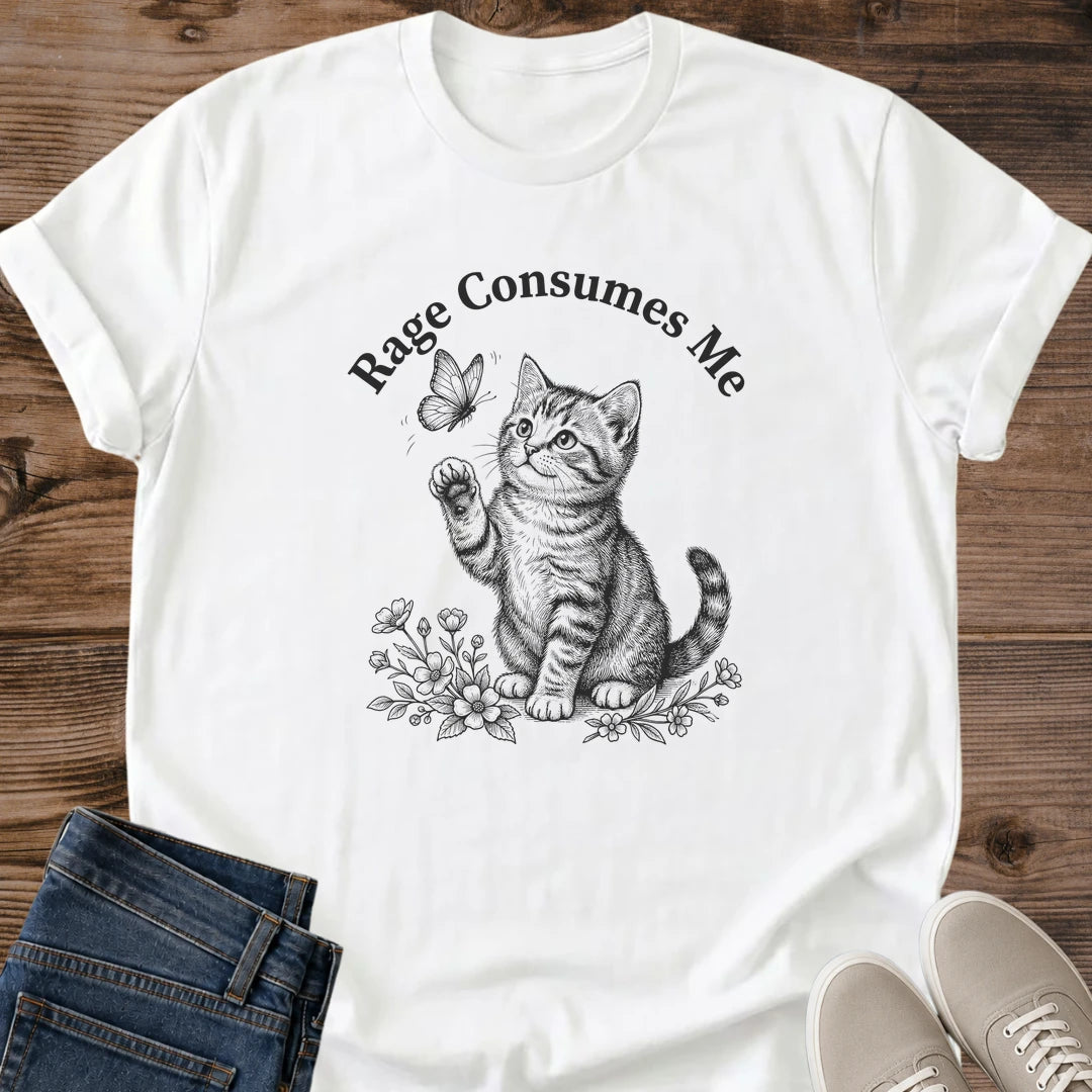 Graphic Tee Collection Funny Cat Design Sarcastic Statement Shirt Kitten Illustration Art Pencil Sketch Details Floral Butterfly Elements Cat Lover Apparel Novelty Gift Idea Animal Themed Shirt Casual Wear Essential Birthday Gag Gift