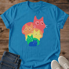 Soft Cotton Graphic Tee Comfortable Casual Shirt Cat Design Print Colorful Rainbow Stack Artwork Lightweight Breathable Fabric Crewneck Style Shirt Pet Lover Apparel Fun Cat Graphic Design Everyday Wear Essential Ring Spun Cotton