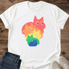 Cat T Shirt – Colorful Rainbow Stack Design Soft Cotton Graphic Tee