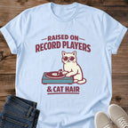 Graphic Tee Cat Music Design Vinyl Record Player Shirt Casual Wear Comfortable Fit Turntable Illustration Retro Style Music Lover Gift Collection Sunglasses Cat Design Lightweight Crew Neck Everyday Tee Weekend Wear Layering Essential