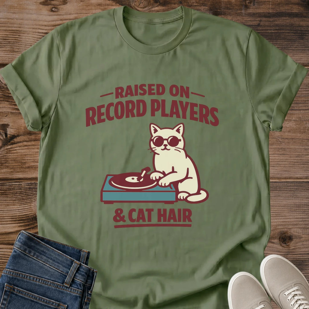 Music Lover Gift Shirt Cat Vinyl Record Design Graphic Tee Casual Collection Turntable Illustration Retro Style Sunglasses Cat Design Comfortable Crew Neck Lightweight Fit Everyday Casual Wear Weekend Tee Layering Essential Perfect Present
