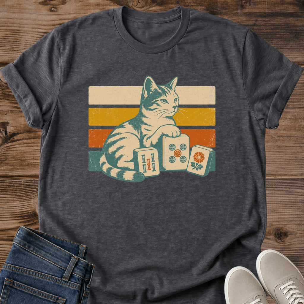 Vintage Fashion Tee Retro Cat Design Tabby Graphic Shirt Striped Sunset Pattern Nostalgic Style Aesthetic Soft Cotton Fabric Comfortable Casual Wear Game Night Outfit Perfect Cat Lover Gift Lightweight Material Construction Ribbed Collar