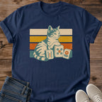 Cat Lover Gift Shirt Vintage Tabby Graphic Tee Design Retro Striped Pattern Casual Cotton Wear Soft Comfortable Fabric Nostalgic Vibe Style Game Night Outfit Perfect Everyday Fashion Lightweight Material Relaxed Fit Sunset Color Palette