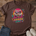 Retro Cat Tshirt Vintage 80s Neon Sunglasses Design Soft Lightweight Cotton Graphic Tee Funny Humor Statement Shirt Casual Everyday Wear Comfortable Fit Perfect Gift For Cat Lovers Nostalgic Fashion Piece Bold Geometric Pattern Vintage Sun