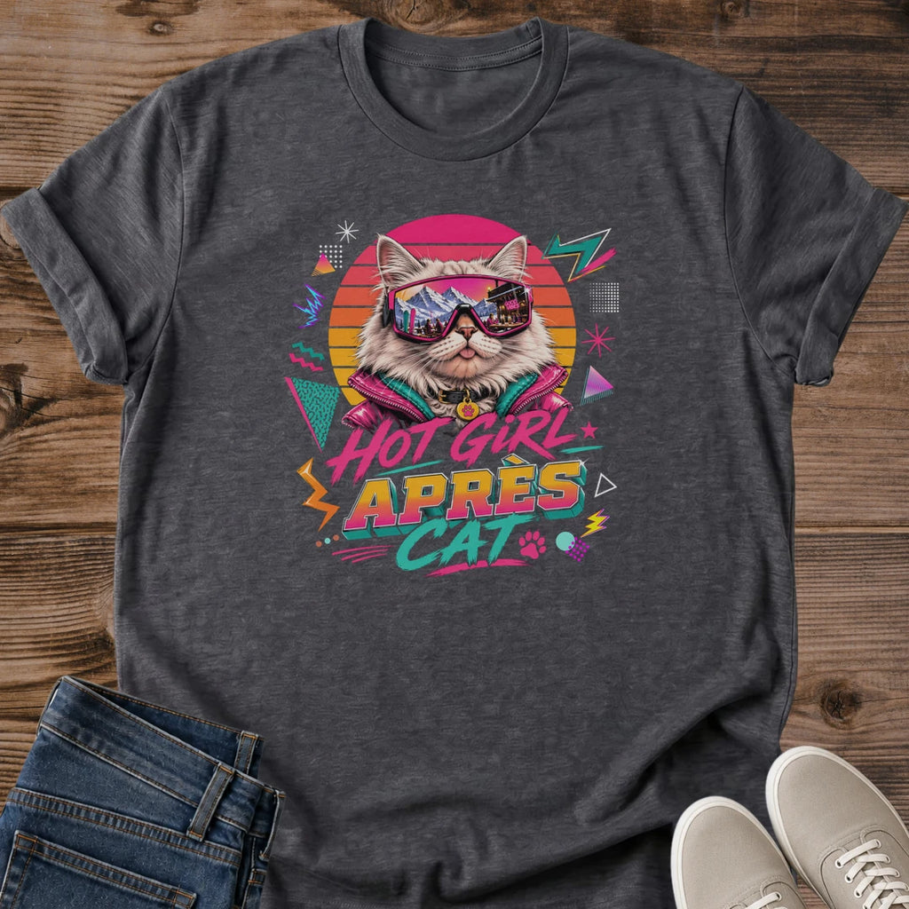 Cat Lover Gift Tshirt Retro 80s Neon Design Vintage Sunglasses Graphic Funny Humor Statement Soft Cotton Fabric Comfortable Casual Wear Nostalgic Fashion Piece Bold Geometric Pattern Lightweight Everyday Shirt Playful Vintage Sun Accent