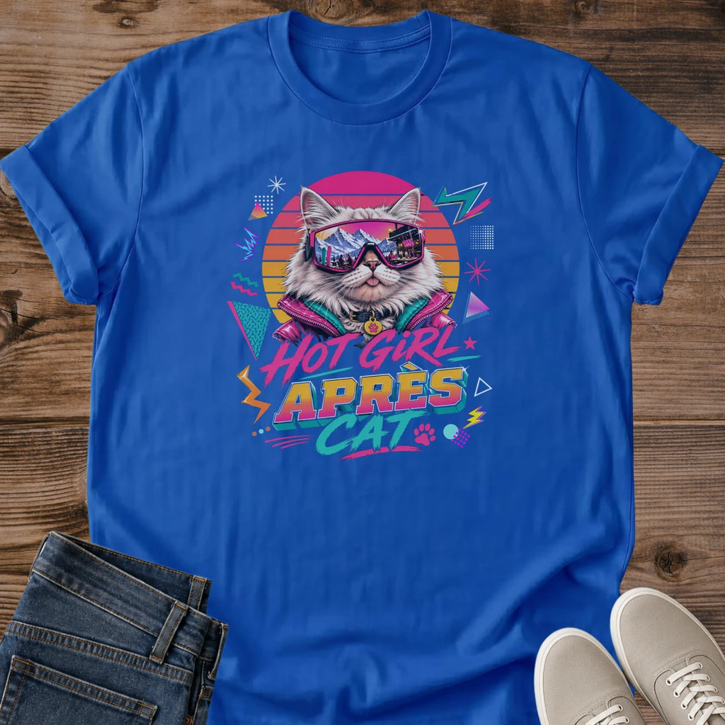 Funny Cat Shirt Gift Retro 80s Neon Design Vintage Sunglasses Graphic Tee Soft Comfortable Cotton Fabric Casual Everyday Wear Perfect Present For Cat Lovers Nostalgic Humor Statement Bold Geometric Accents Lightweight Tshirt Playful Fashion