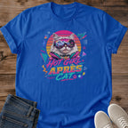 Funny Cat Shirt Gift Retro 80s Neon Design Vintage Sunglasses Graphic Tee Soft Comfortable Cotton Fabric Casual Everyday Wear Perfect Present For Cat Lovers Nostalgic Humor Statement Bold Geometric Accents Lightweight Tshirt Playful Fashion