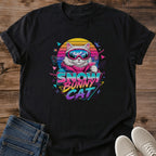 Apres Ski Fashion Shirt Retro Mountain Wear Vintage 80s Graphic Tee Neon Cat Design Ski Goggle Print Lightweight Cotton Fabric Crew Neck Style Casual Resort Wear Breathable Material Comfortable Fit Ski Lodge Outfit Vintage Clothing