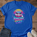 Vintage 80s Tee Retro Ski Design Neon Sunset Gradient Cat Graphic Ski Goggle Print Arcade Style Shirt Lightweight Cotton Material Breathable Crew Neck Apres Ski Clothing Mountain Lodge Fashion Retro Winter Wear Casual Style Gift Ski