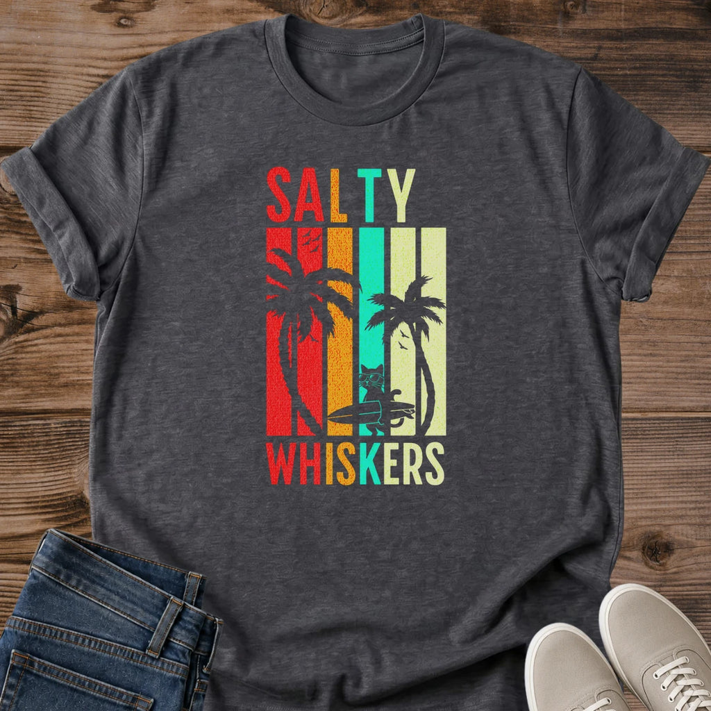 Funny Cat Beach Shirt Surf Design Retro Vintage Style Sunglasses Cat Longboard Graphic Soft Summer Tee Cat Lover Gift Beach Vacation Essential Unisex Casual Wear Retro Stripe Pattern Sunset Colors Beach Day Outfit Boardwalk Fashion Summer