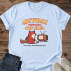 Retro Cat Shirt Vintage Graphic Tee Perfect Cat Lover Gift Nostalgic Design Saturday Morning Vibes Cozy Casual Wear Comfortable Cotton Tshirt Soft Lightweight Fabric Unisex Fit Relaxed Style Weekend Fashion Statement Bold Typography TV