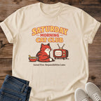 Vintage Fashion Tee Retro Cat Graphic Nostalgic Design Statement Saturday Morning Theme Comfortable Daily Wear Cozy Casual Shirt Soft Lightweight Cotton Cat Lover Apparel Unisex Fit Relaxed Style Bold Typography Perfect Gift Cat Owner