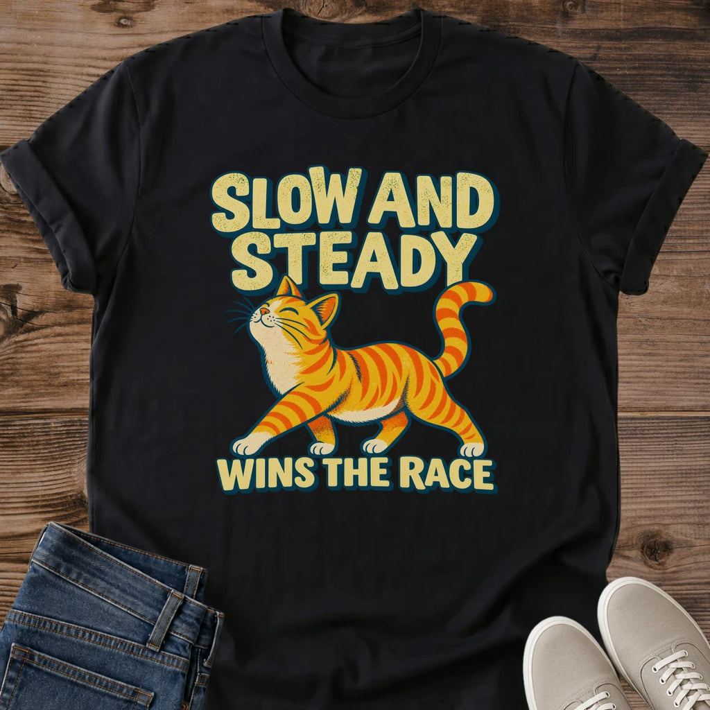 Cat Lover Gift Slow And Steady Wins The Race Shirt Funny Orange Cat Tee Slow Runner Shirt Walking Club Gift 5K Finisher Cat Tee Birthday Gift For Cat Owner Christmas Gift For Cat Mom Ginger Cat Person Tee Gildan Softstyle Cotton Tee Cat Whisker Co
