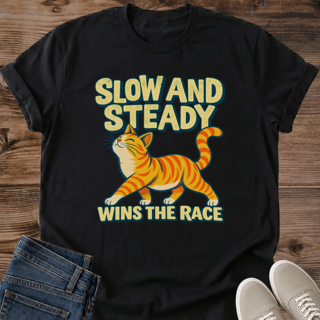 Cat Lover Gift Slow And Steady Wins The Race Shirt Funny Orange Cat Tee Slow Runner Shirt Walking Club Gift 5K Finisher Cat Tee Birthday Gift For Cat Owner Christmas Gift For Cat Mom Ginger Cat Person Tee Gildan Softstyle Cotton Tee Cat Whisker Co