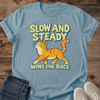 Cat Lover Gift Slow And Steady Wins The Race Shirt Funny Orange Cat Tee Slow Runner Shirt Walking Club Gift 5K Finisher Cat Tee Birthday Gift For Cat Owner Christmas Gift For Cat Mom Ginger Cat Person Tee Gildan Softstyle Cotton Tee Cat Whisker Co