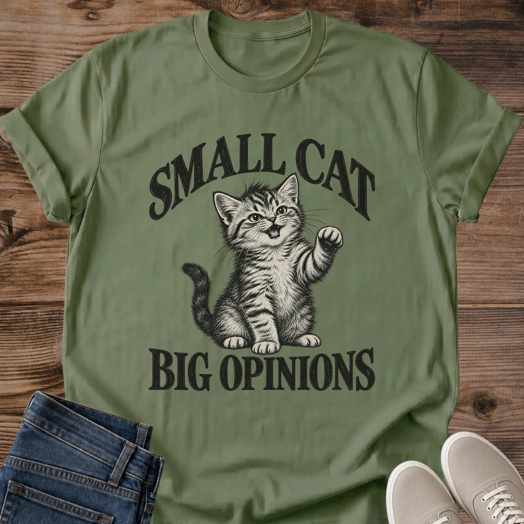 Cat Lover Gift Small Cat Big Opinions Shirt Funny Kitten Quote Tee Vintage Tabby Kitten Graphic Birthday Gift For Cat Owner Christmas Gift For Cat Mom New Kitten Gift Cat Person Tee Opinionated Cat Shirt Gildan Softstyle Cotton Tee Cat Whisker Co