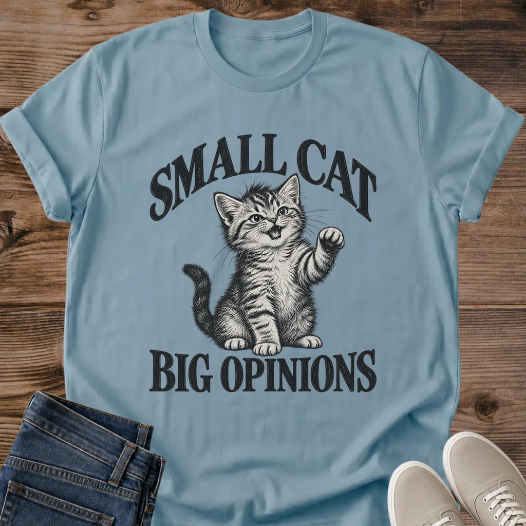 Cat Lover Gift Small Cat Big Opinions Shirt Funny Kitten Quote Tee Vintage Tabby Kitten Graphic Birthday Gift For Cat Owner Christmas Gift For Cat Mom New Kitten Gift Cat Person Tee Opinionated Cat Shirt Gildan Softstyle Cotton Tee Cat Whisker Co