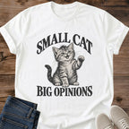 Small Cat Big Opinions Shirt White Funny Kitten Tee Sassy Tabby Kitten Graphic Vintage Cat Illustration Talkative Cat Shirt New Kitten Owner Gift Cat Mom Shirt Cat Lover Gift Vocal Cat Humor Tee Gildan 64000 Softstyle Unisex Cat Whisker Co