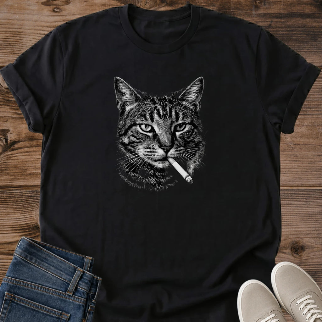 Retro Cat Shirt Vintage Animal Graphic Tee Soft Cotton Fabric Quirky Tabby Portrait Design Casual Comfort Style Edgy Streetwear Fashion Lightweight Everyday Shirt Unique Character Art Novelty Graphic Design Unisex Clothing Essential