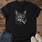 Retro Cat Shirt Vintage Animal Graphic Tee Soft Cotton Fabric Quirky Tabby Portrait Design Casual Comfort Style Edgy Streetwear Fashion Lightweight Everyday Shirt Unique Character Art Novelty Graphic Design Unisex Clothing Essential