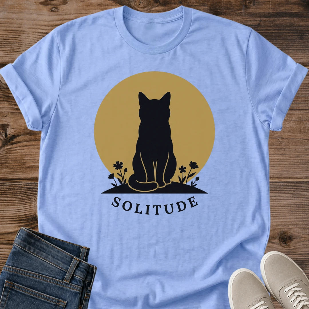 Cat Lover Gift Shirt Minimalist Silhouette Design Soft Cotton Tee Everyday Comfort Wear Casual Daily Outfit Essential Lightweight Fabric Construction Nature Inspired Graphic Style Sun Circle Wildflower Detail Perfect Cat Owner Present