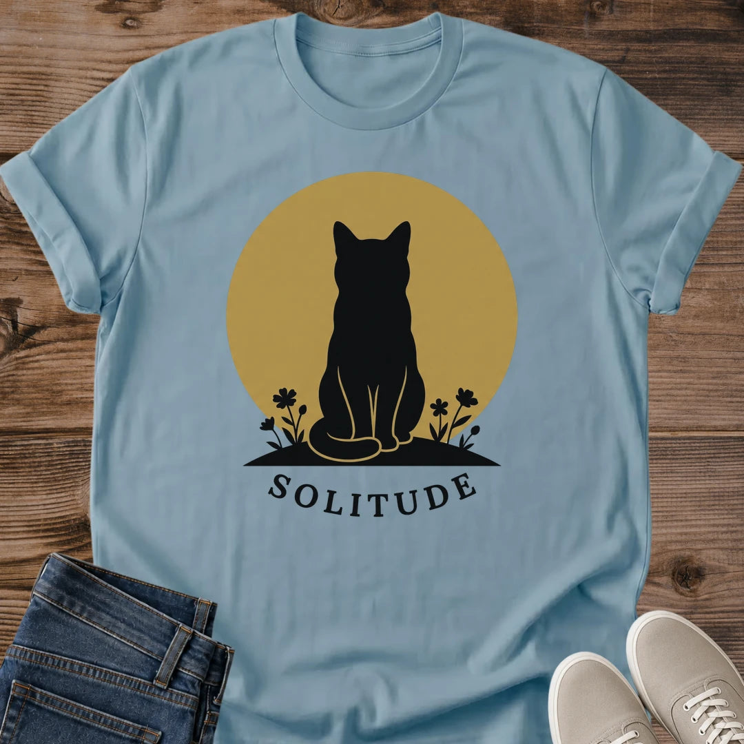 Graphic Tee Collection Cat Silhouette Design Minimalist Cotton Shirt Everyday Comfort Wear Nature Inspired Pattern Sun Circle Wildflower Detail Soft Lightweight Fabric Casual Daily Style Perfect Cat Lover Present Versatile Wardrobe
