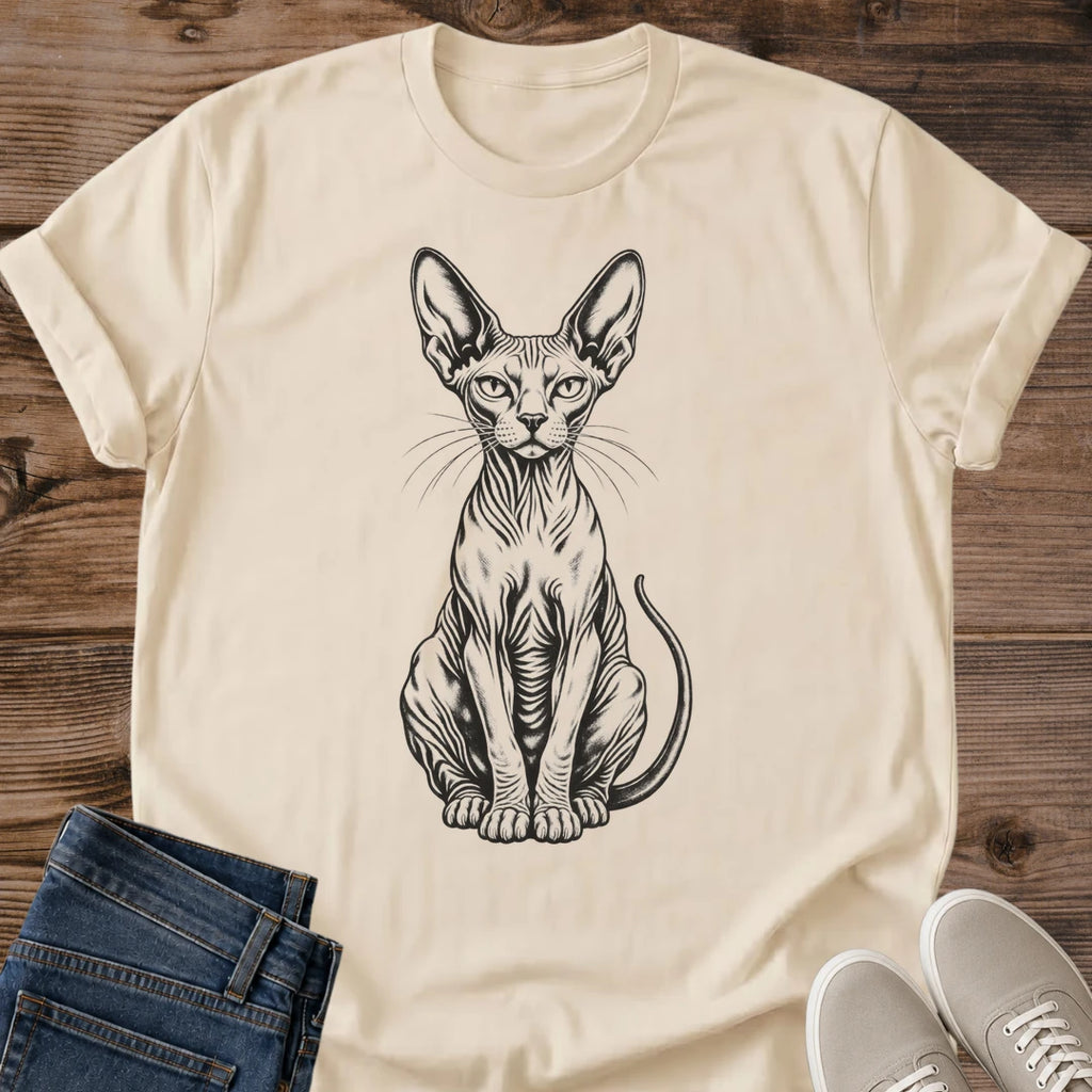 Sphynx Cat Shirt Sand Hairless Cat Tee Sphynx Cat Sketch Graphic Vintage Pencil Drawing Cat Shirt Sphynx Mom Gift Sphynx Dad Tee Hairless Cat Lover Gift Minimal Cat Art Tee No Text Cat Design Gildan 64000 Softstyle Unisex Cat Whisker Co
