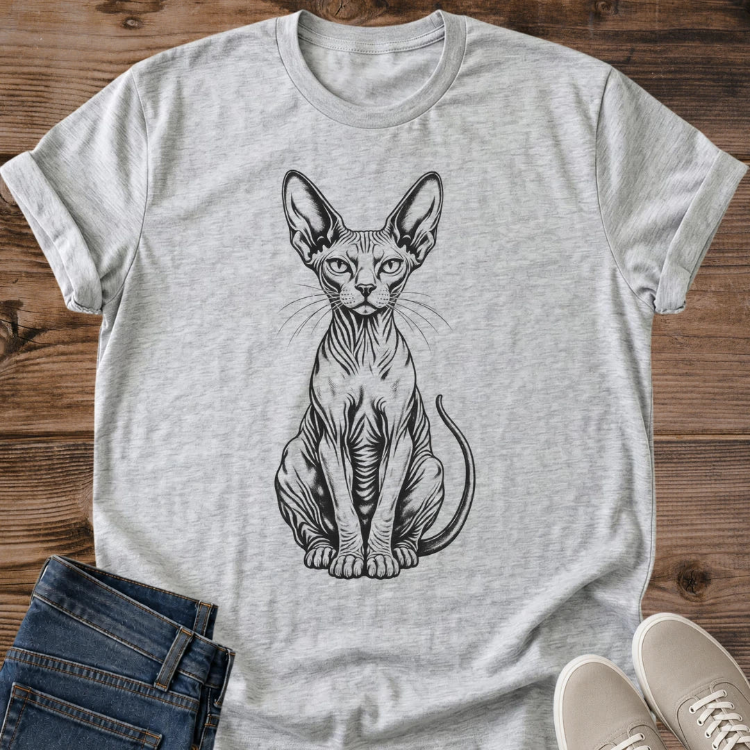 Hairless Cat Shirt Sphynx Stare Tee Sitting Sphynx Cat Fine Line Illustration Big Ears Wrinkled Cat Art Sphynx Owner Shirt Cat Owner Gift For Her Cat Dad Tee Sphynx Breed Tee Hand Drawn Cat Shirt Soft Cotton Unisex Shirt Cat Whisker Co