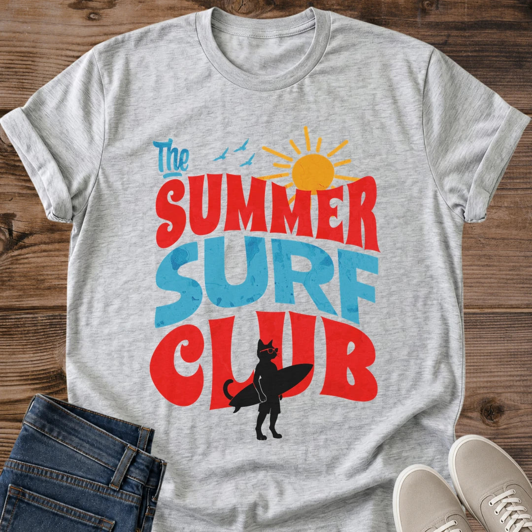 Cat Lover Gift Tshirt Retro Groovy Design Summer Surf Club Theme Vintage Style Apparel Beach Casual Wear Novelty Present Bold Graphic Tee Collection Colorful Options Available Perfect Cat Owner Birthday Gift Unique Statement Piece Oversized