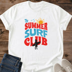 Retro Groovy Cat Design Vintage Surf Club Theme Tshirt Bold Typography Style Summer Beach Vibes Casual Wear Collection Perfect Cat Lover Present Novelty Gift Oversized Graphic Design Statement Piece Apparel Bright Color Options Available