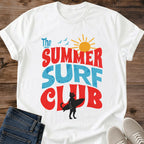 Vintage Retro Groovy Cat Graphic Design Summer Surf Club Theme Tshirt Collection Bold Oversized Typography Statement Piece Apparel Bright Color Options Yellow Blue Green Natural Cat Lover Novelty Gift Present Birthday Beach Casual Wear