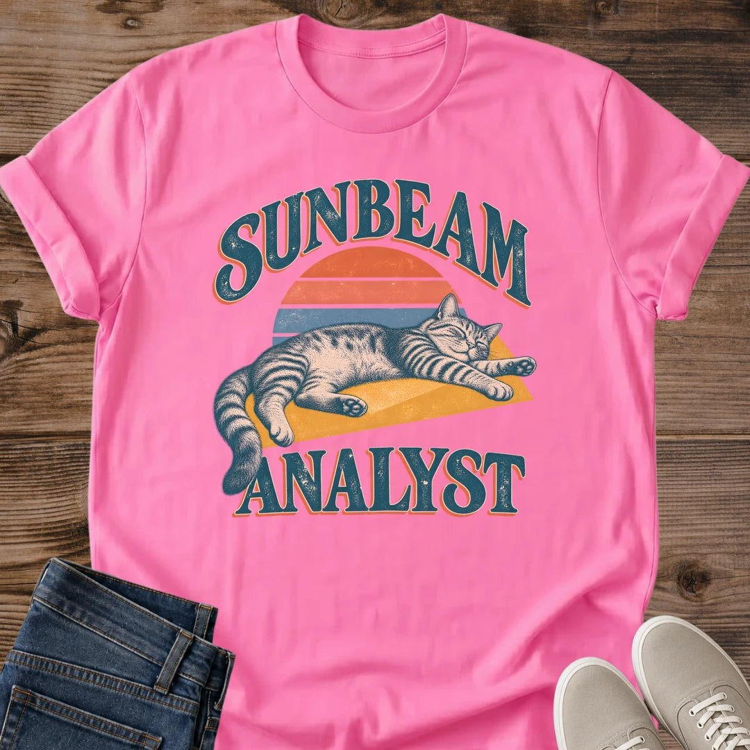 Sunbeam Analyst Funny Cat Shirt Gold Retro Sunset Cat Tee Tabby Cat Napping In Sunbeam Graphic Vintage 70s Style Cat Shirt Lazy Cat Humor Tee Cat Lover Gift Gift For Her Cat Mom Shirt Gildan 64000 Softstyle Unisex Cat Whisker Co