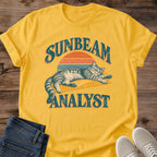 Sunbeam Analyst Funny Cat Shirt Gold Retro Sunset Cat Tee Tabby Cat Napping In Sunbeam Graphic Vintage 70s Style Cat Shirt Lazy Cat Humor Tee Cat Lover Gift Gift For Her Cat Mom Shirt Gildan 64000 Softstyle Unisex Cat Whisker Co