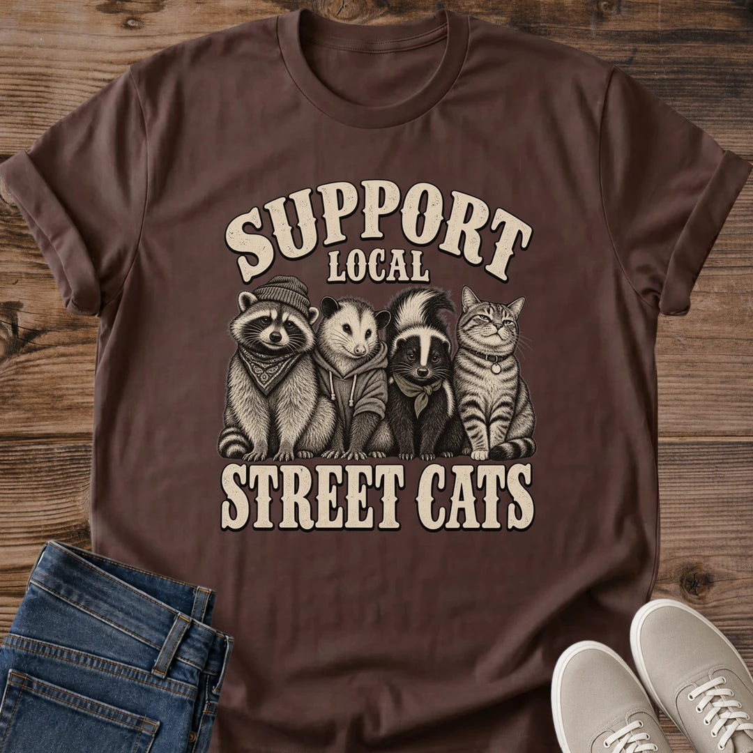 Alley Cat Shirt Support Local Street Cats Funny Tee Hand Drawn Tabby And Night Critters Sketch Cream Ink Vintage Poster Graphic Cat Owner Shirt Gift For Cat Lovers Trash Gang Tee Sarcastic Meme Shirt Unisex Ringspun Cotton Shirt Cat Whisker Co