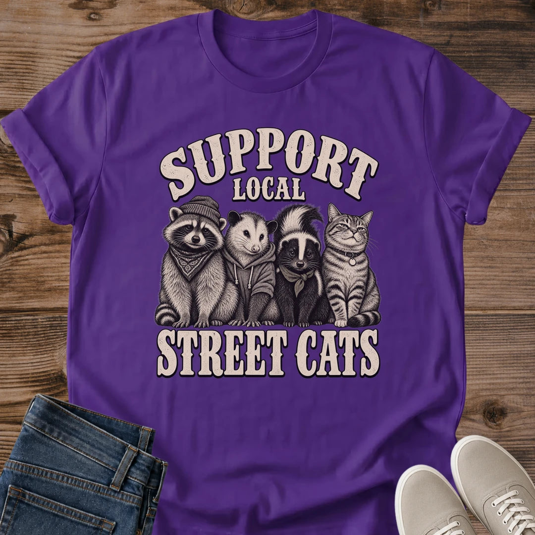 Street Cat Meme Shirt Support Local Cat Mom Tee Funny Neighborhood Cat Gift Retro Street Cats Design Cat Shirt For Women And Men Cat Dad Gift Holiday Gift For Cat Owner Night Shift Crew Tee Soft Cotton Unisex Tee Cat Whisker Co