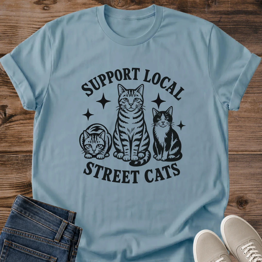 Cat Rescue Shirt Support Local Street Cats Vintage Design Tee Animal Lover Gift Hand Inked Illustration Three Feline Art Casual Wear Rescue Advocacy Apparel Lightweight Soft Fabric Cat Enthusiast Present Celestial Accents Worn Texture