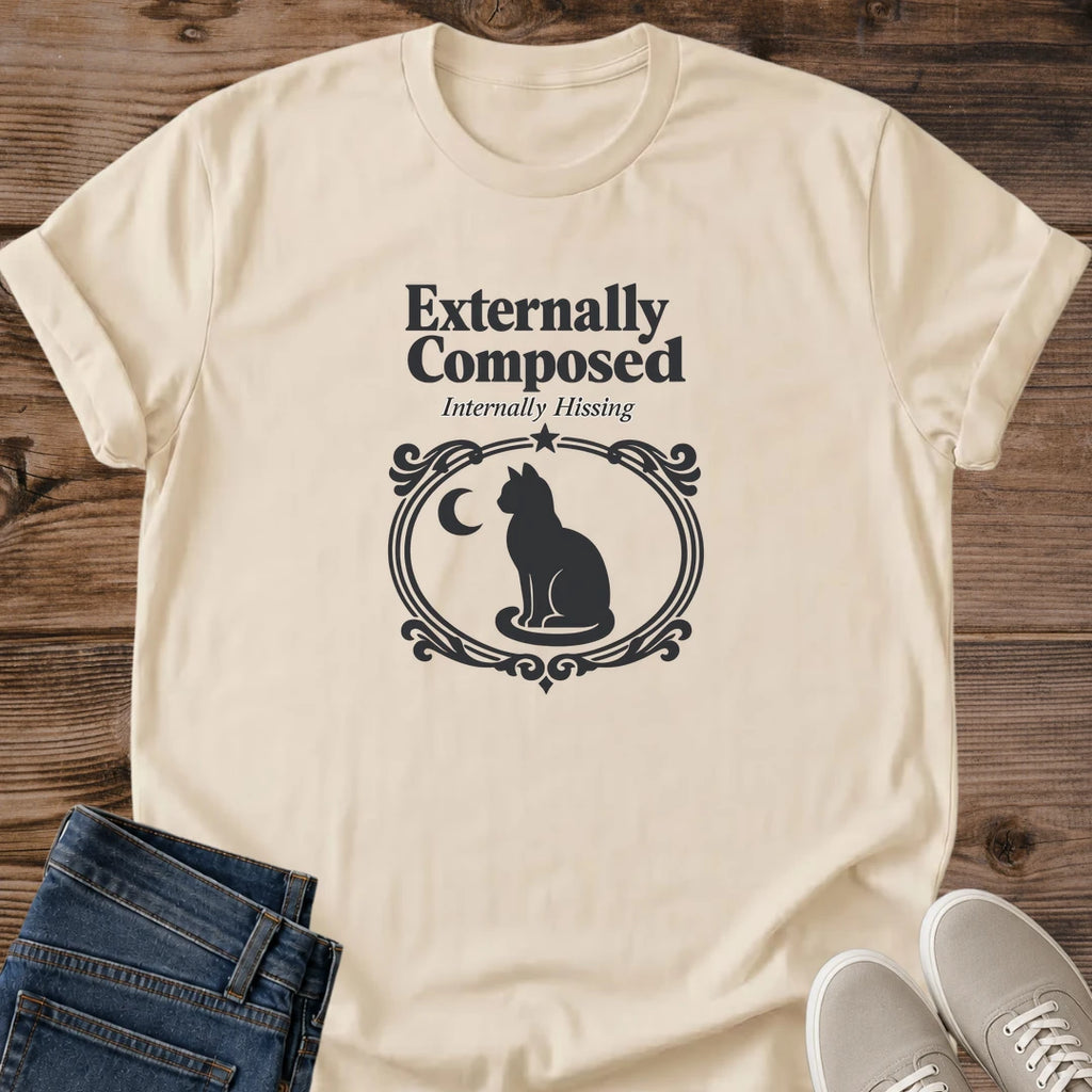 Black Cat Graphic Shirt Vintage Style Design Funny Cat Lover Tee Relatable Statement Shirt Soft Lightweight Cotton Comfortable Casual Wear Witty Humor Apparel Trendy Graphic Design Novelty Gift Idea Sarcastic Cat Shirt Everyday Fashion Tee
