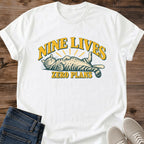 Laid Back Cat Shirt Nine Lives Zero Plans Sleepy Cat Graphic Tee Gift Idea Ring Spun Cotton Soft Breathable Fabric Relaxed Unisex Fit Retro Print Design Cat Person Apparel Casual Everyday Wear Statement Piece Great Gift