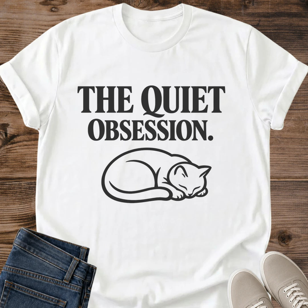 Cat Illustration Shirt – Soft Cotton Minimalist Crew Neck Tee