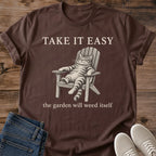 Lazy Gardener Shirt Take It Easy Funny Cat Tee Hand Drawn Tabby Cat Sketch Cream Ink Adirondack Chair Graphic Cat Owner Shirt Gift For Gardeners Weekend Mode Tee Relaxation Cat Shirt Unisex Ringspun Cotton Shirt Cat Whisker Co