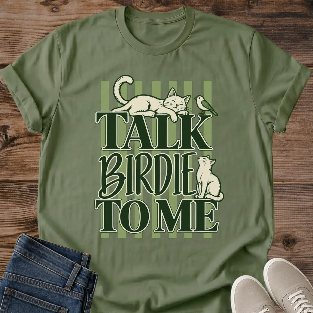 Window Cat Shirt Talk Birdie To Me Funny Tee Hand Drawn Cats Stalking Songbird Bold Condensed Lettering Graphic Cat Owner Shirt Gift For Cat Lovers Cat TV Tee Birdwatcher Shirt Chirping Cat Unisex Ringspun Cotton Shirt Cat Whisker Co