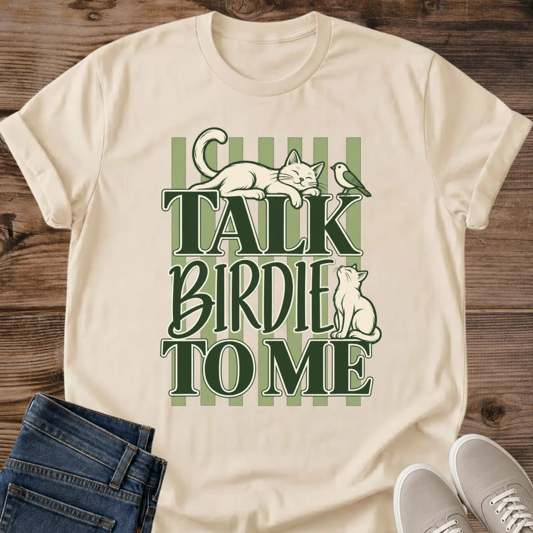 Cat Lover Gift Talk Birdie To Me Shirt Funny Cat Pun Tee Vintage Cat And Bird Graphic Birthday Gift For Cat Owner Mothers Day Cat Gift Christmas Gift For Bird Lover Cat Person Tee Birder Gift Gildan Softstyle Cotton Tee Cat Whisker Co