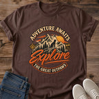 Cat Lover Gift Adventure Awaits Cat Shirt Explore Outdoors Tee Vintage Mountain Graphic Hiking Gift For Cat Owner Birthday Gift For Cat Mom Christmas Gift For Cat Dad Camping Lover Gift Cat Person Tee Gildan Softstyle Cotton Tee Cat Whisker Co