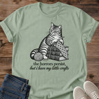 Crochet Cat Shirt But I Have My Little Crafts Meme Tee Hand Drawn Tabby Knitting Sketch Black Ink Etching Style Graphic Cat Owner Shirt Gift For Cat Lovers Cozy Hobby Tee Existential Humor Shirt Unisex Ringspun Cotton Shirt Cat Whisker Co