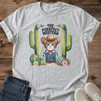 Novelty Graphic Tee Funny Cat Design Western Cowboy Theme Shirt Cat Lover Clothing Collection Casual Wear Statement Apparel Gift Idea Birthday Present Humorous Fashion Print Bold Design Choice Comfortable Cotton Shirt Everyday Casual Style