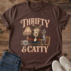 Thrifter Cat Shirt Thrifty And Catty Tee Fancy Cat Among Thrift Store Treasures Illustration Retro Western Style Lettering Vintage Shopping Shirt Cat Owner Gift For Her Cat Dad Tee Estate Sale Soft Cotton Unisex Shirt Cat Whisker Co