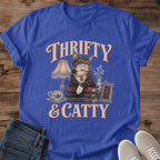 Thrifter Cat Shirt Thrifty And Catty Tee Fancy Cat Among Thrift Store Treasures Illustration Retro Western Style Lettering Vintage Shopping Shirt Cat Owner Gift For Her Cat Dad Tee Estate Sale Soft Cotton Unisex Shirt Cat Whisker Co