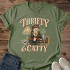 Cat Lover Gift Thrifty And Catty Shirt Funny Thrifting Tee Vintage Sassy Cat Graphic Birthday Gift For Thrifter Christmas Gift For Cat Mom Antique Collector Gift Cat Person Tee Grandmacore Tee Gildan Softstyle Cotton Tee Cat Whisker Co