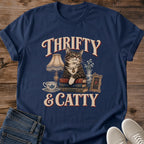 Thrift Store Cat Shirt Thrifty And Catty Funny Tee Hand Painted Tabby In Pearl Necklace With Vintage Decor Graphic Cat Owner Shirt Gift For Cat Lovers Grandmacore Tee Flea Market Shirt Unisex Ringspun Cotton Shirt Cat Whisker Co